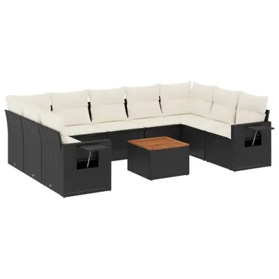 Produktbild von vidaXL 10-tlg. Garten-Sofagarnitur mit Kissen Schwarz Poly Rattan