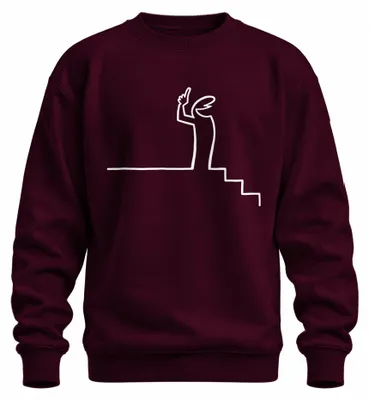 Imagen del producto de Sudadera con cuello redondo, diseño "Linea Balum Strichmännchen" de Osvaldo Cavandoli, estilo dibujo animado, color burdeos, talla M