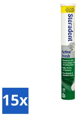 Imagen del producto de Tabletas efervescentes para la limpieza de prótesis dentales Active Fresh, 30 unidades, higiene en 3 minutos