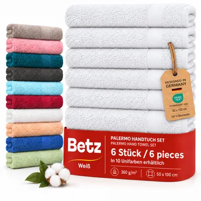 Produktbild von Betz Handtuch Set Palermo – 6er Pack Handtücher 50x100 cm – 100% Baumwolle – hochwertige Qualität, pflegeleicht - Farbe weiß
