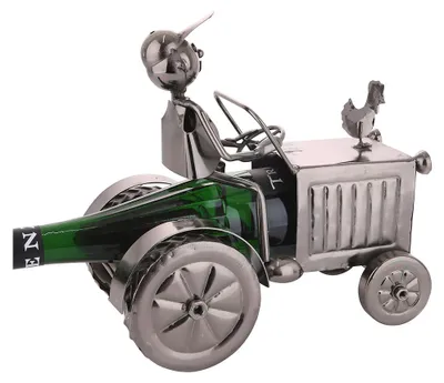 Imagen del producto de Soporte para botellas "Tractor", metal, color plateado, unidad, largo 14,5 cm, ancho 27,5 cm, alto 26 cm. Código: 65122 4009079651225