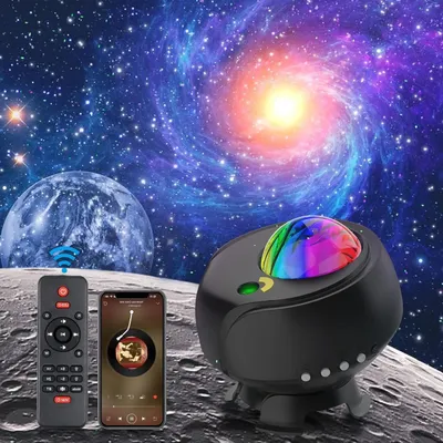 Immagine prodotto di Proiettore di stelle - Lampada da notte - Crea atmosfera - Con altoparlante Bluetooth - 13 colori - Nero