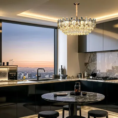 Obrázek produktu pro Křišťálové závěsné svítidlo - Křišťálový lustr - Designové stropní svítidlo - Atmosférické osvětlení - Moderní LED lampa