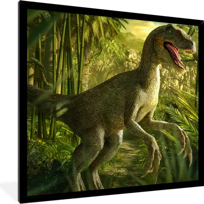 Produktbild von MuchoWow® Gerahmtes Poster Dinosaurier - Pflanzen - Grün - Illustration - Kinder - Jungen 40x40 cm - Poster mit Schwarzem Bilderrahmen Wandposter Rahmen Foto Bilder - Mit Rahmen - Wanddekoration Schlafzimmer