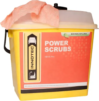 Produktbild von INNOTEC Power Scrubs Box mit 150 Stück – leistungsstarke Reinigungstücher für verschmutzte Hände & Oberflächen – entfernen Fett, Farbe, Kleber, Ruß