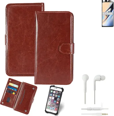Produktbild von K-S-Trade 360° Hülle kompatibel mit OnePlus 7 inkl. Headphones braun Kunstleder Case BookCase WalletCase Kunstlederederhülle Handyhülle,