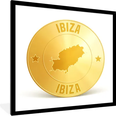 Produktbild von MuchoWow® Gerahmtes Poster Eine Illustration einer Goldmünze aus Ibiza 40x40 cm - Poster mit Schwarzem Bilderrahmen Wandposter Rahmen Foto Bilder - Mit Rahmen - Wanddekoration Schlafzimmer