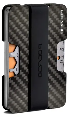 Produktbild von Kartenetui Herren mit Münzfach – Carbon Kreditkartenetui RFID Blocker & Multitool Karte - Kleine Herren Geldbörse - Slim Wallet (Schwarz und Orange)