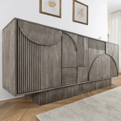 Produktbild von riess-ambiente Design Sideboard ART DECO 170cm grau smoked Mangoholz massiv 3D-Front