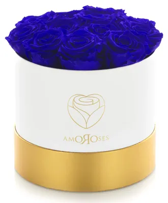 Geschenkbox mit 12 ewigen Rosen – blaue Rosen, echte Blumen
