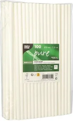 Produktbild von PAPSTAR Shake-Halme Papier "pure" Ø 8 mm, 25 cm, weiß, umweltfreundlich | Folie (100 Stück)