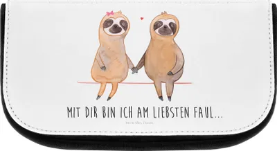 Produktbild von Mr. & Mrs. Panda Beautytasche Faultier Pärchen - Weiß - Geschenk, Liebe, kosmetiktasche klein, Gemeinsam, Kulturtasche, Toilettentasche, kulturtäschchen, Kulturbeutel