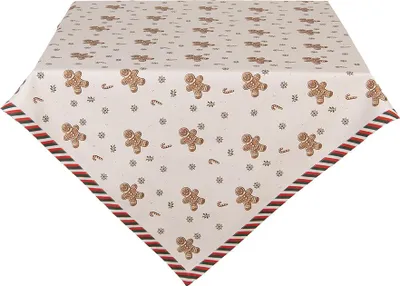 Productafbeelding van Clayre & Eef tafelkleed, 100x100 cm, beige, katoen, met motief van peperkoekmannetjes