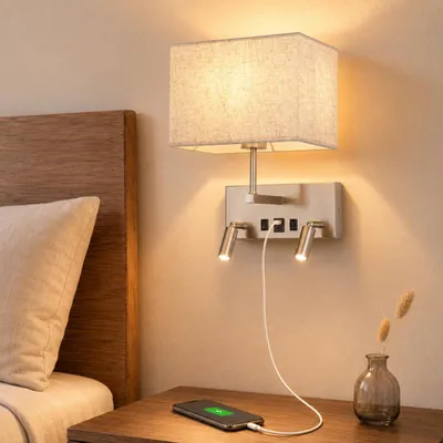 Productafbeelding van Wandlamp binnen met schakelaar moderne E27 stoffen kap design wandlamp