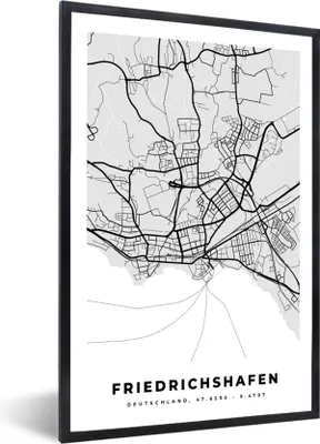 Produktbild von MuchoWow® Gerahmtes Poster Friedrichschafen - Stadtplan - Deutschland - Karte 20x30 cm - Poster mit Schwarzem Bilderrahmen Wandposter Rahmen Foto Bilder - Drucken - Bilder Poster im Rahmen