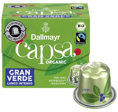 Zdjęcie produktu dla Dallmayr 098000000 Dallmayr Capsa Gran Verde Lungo Intenso Kaffeekapseln Arabicabohnen kräftig 10 Portionen
