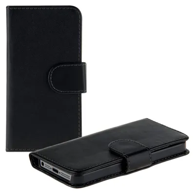 Produktbild von kwmobile Wallet Case Hülle kompatibel mit Apple iPhone SE (1.Gen 2016) / iPhone 5 / iPhone 5S - Cover Flip Tasche mit Kartenfach in Schwarz
