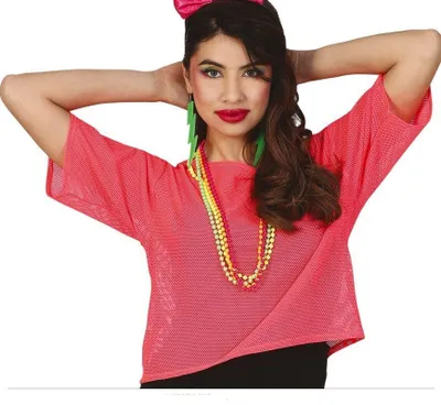 Produktbild von Neonpinke Netz-Disco-Bluse 80er