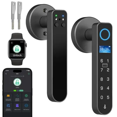 Smartes Türgriffschloss mit Fingerabdruck, RFID, Tastatur, schwarz
