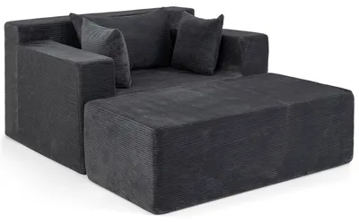 Produktbild von KOMFOTTEU Schlafsessel aus Cord, modulares Bodensofa mit Fußstütze & 3 Kissen