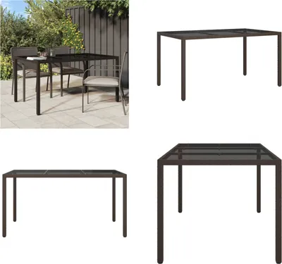 Obrázek produktu pro vidaXL Zahradní stůl 150x90x75 cm Tvrzené sklo Poly Rattan Brown - Zahradní stůl - Zahradní stoly - Stůl - Stoly