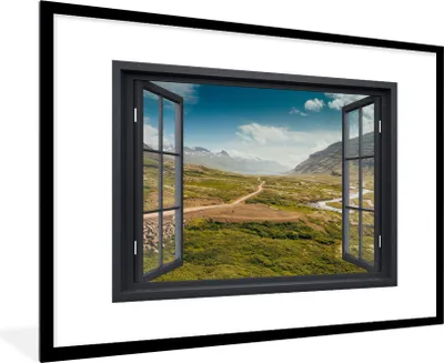 Produktbild von MuchoWow® MuchoWow® Gerahmtes Poster Aussicht - Berg - Weg 90x60 cm - Poster mit zchwarzem Bilderrahmen - Wanddekoration - Fotos