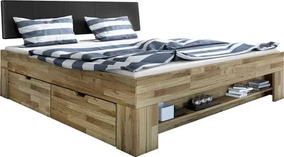 Produktbild von home24 Massivholzbett - Massivholz Eiche - inkl. Bettkästen