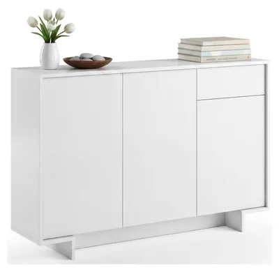 Produktbild von Sideboard Dbakayok, Wohnzimmer-Sideboard, Wohnzimmer-Buffet mit 3 Türen und 1 Schublade, 100 %  Italy, 134 x 35 x 87 cm, Weiß