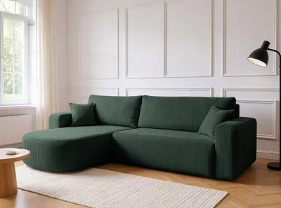 Produktbild von VENASI Ecksofa mit Schlaffunktion & Bettkasten Tokio, Grün Cordstoff