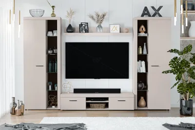 Produktbild von AX LIVING Spacoro XL Wohnwand Beige modern hochwertig 300 cm ohne LED