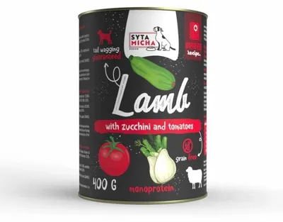 Obrázek produktu pro Konzerva pro psy jehněčím masem, cuketou a rajčaty 400g