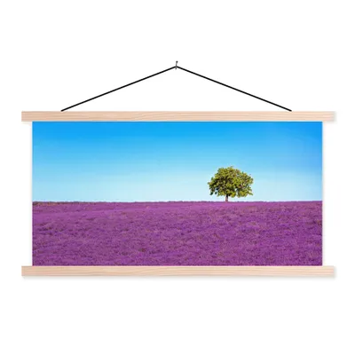 Produktbild von MuchoWow® Textilposter Baum - Lila - Himmel - Lavendel 60x30 cm mit holzfarbenen Rahmen - Dekoration