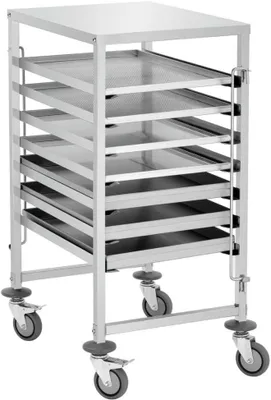 Zdjęcie produktu dla MBH - Wózek serwowy ze stali nierdzewnej, 600 x 400 mm, profesjonalny wózek z pojemnikiem na 7 przegródek, przeznaczony do gastronomii