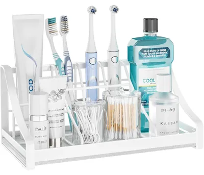 Image de Porte-brosses à dents avec 7 compartiments, organisateur de salle de bain, blanc