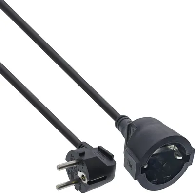 Produktbild von INLINE Strom-Verlaengerung Schutzkontakt Stecker gewinkelt Buchse schwarz 1m