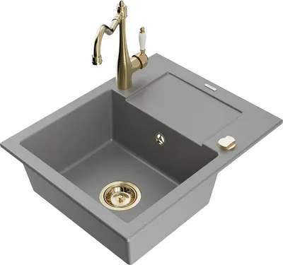 Produktbild von Mexen Enzo 1 Becken-Granitspüle mit Abtropffläche und Mischbatterie Carla, Grau - 6506-71-670700-50