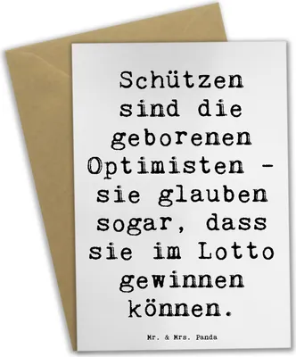 Produktbild von Mr. & Mrs. Panda Klappkarte Spruch Schütze Optimist - Weiß - Geschenk, Optimismus, einladungskarten, Geschenke Sternzeichen, Glückwunschkarte, Astrologie, Abenteuergeist