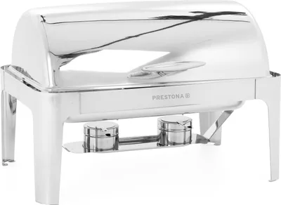 Produktbild von TECHNICA PRESTONA Chafing dish aus Edelstahl 2x 4L– Warmhaltebehälter Robust und pflegeleicht für buffet – Professioneller Speisenwärmer 2xGN 1/2 Mit Deckel Roll-Top, Wärmebehälter 63,5x45,5x44cm