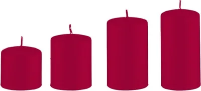 Produktbild von 4er Set Adventskerzen, Stumpenkerzen abgestuft Weihnachtsrot Ø 6 cm (Höhen 6, 8, 10 und 12 cm)