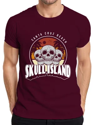 Produktbild von Totenkopf Skull Island Santa Cruz Strand Palmen Retro Vintage Herren T-Shirt, Burgundy, 3XL