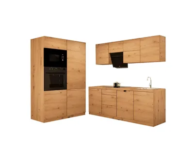 Produktbild von Küchenzeile 240 cm Küchenblock Ohne Arbeitsplatte mit Mikrowellenumbauschrank Einbauküche Kühlumbauschrank Küchenzeile , Langen KL18-M240,Artisan Eich