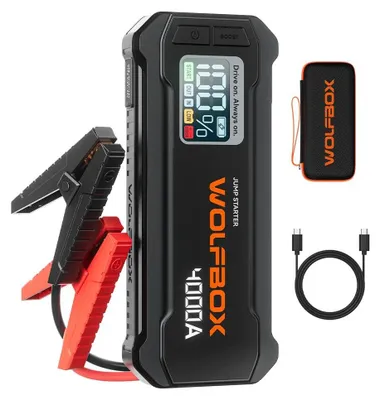 Zdjęcie produktu dla Urządzenie do rozruchu silnika - 4000A, 12V - Booster do rozruchu - Powerbank o pojemności 24000mAh, 88,8Wh - Do silników benzynowych i diesla o pojemności do 10 litrów - Lampka LED z funkcją SOS - Szybkie ładowanie dwukierunkowe