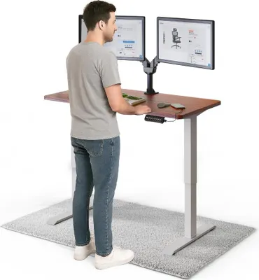 Produktbild von DESKSPACE PRO Elektrisch höhenverstellbarer Schreibtisch – 120x60 cm Memory & Kollisionsschutz, Computertisch Mahagoni Tischplatte / Weiße Gestell