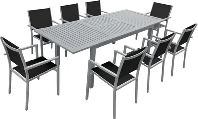 Produktbild von Ausziehbare Gartenmöbel CAPRI aus schwarzem Textilene 8-Sitzer - Aluminium grau