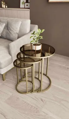 Produktbild von Skye Decor, Nesting Tisch (3 Teile) - Gold & Bronze, 100% Melamin, 48x43 | 12345