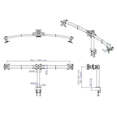 Imagen del producto de Soporte LCD de tres brazos, color , para montaje en mesa, capacidad hasta 3 pantallas de 8 kg cada una