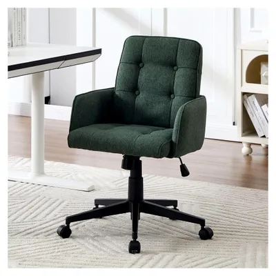 Produktbild von Homeoffice Stuhl aus Leinen, höhenverstellbarer Bürostuhl mit Armlehnen, Drehstuhl mit Wippfunktion für Büro, Arbeitszimmer, Schlafzimmer, Schminken und Gaming, Grün