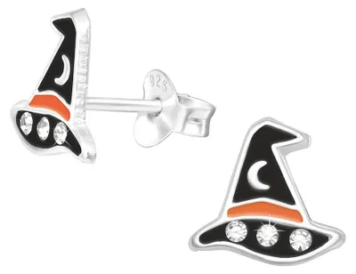 Produktbild von Halloween Ohrringe für Kinder: Ohrstecker Silber 925 Hexenhut (Witch hat)