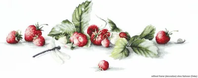 Produktbild von Luca-S Kreuzstich-Stickset "Etüde mit Erdbeeren und Libelle Aida", 49,5x18,5cm