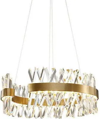 Zdjęcie produktu dla Amsterdam - Żyrandol 60 cm, ring LED 118 W, Mosiądz Szczotkowany, Złoty Kryształ K9